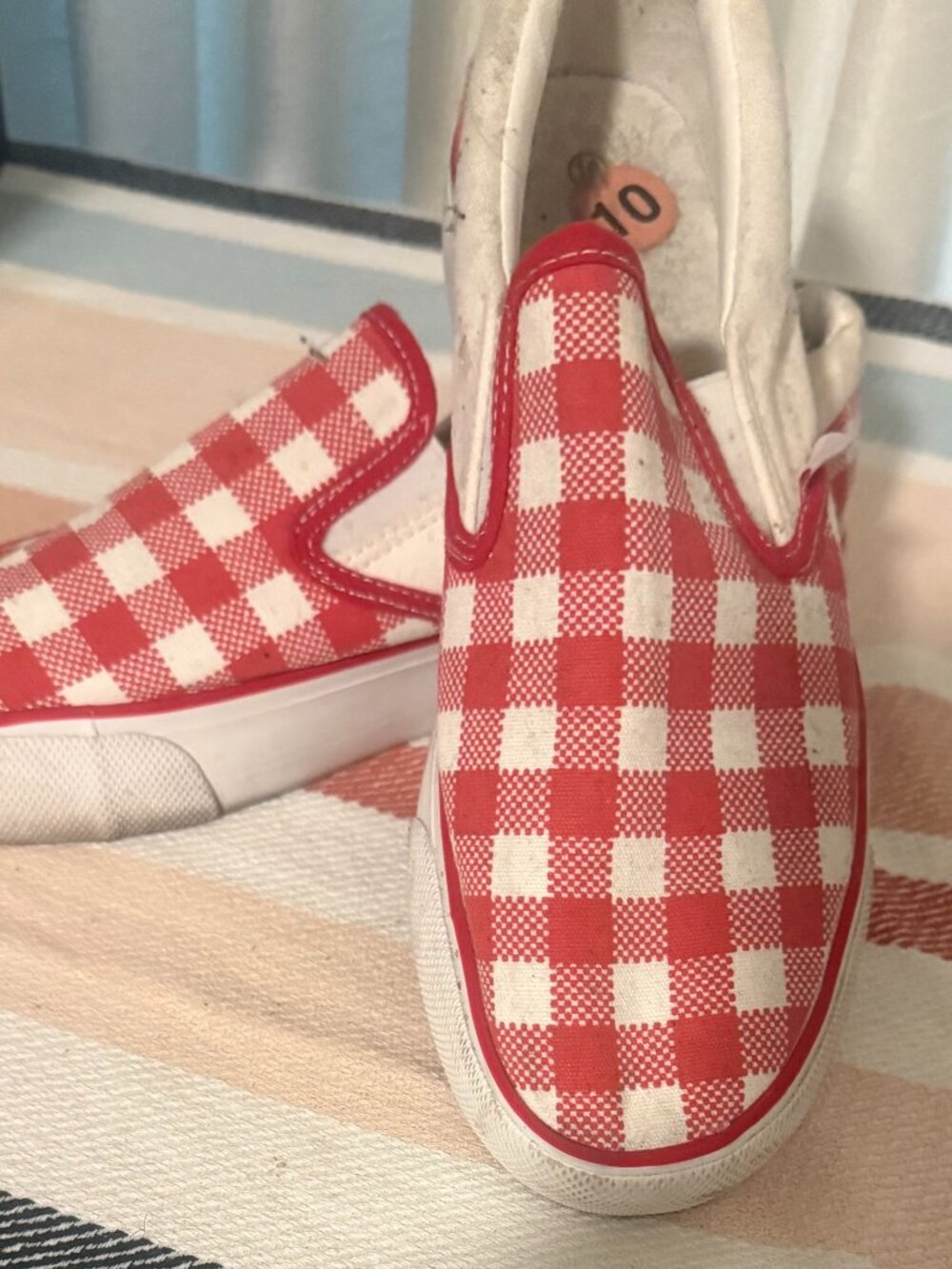 Mudd Red & White Gingham Checkered Slip-On Sneakers Size 10